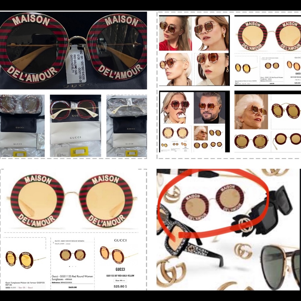 CELEB’S FAV GUCCI MAISON DEL’ AMOUR  ROUND DARK GREEN AND RED STRIPES SUNGLASSES - Picture 4 of 16